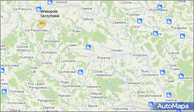 mapa Różanka gmina Wiśniowa, Różanka gmina Wiśniowa na mapie Targeo