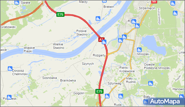 mapa Rozgarty gmina Grudziądz, Rozgarty gmina Grudziądz na mapie Targeo