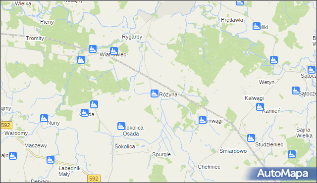 mapa Różyna gmina Sępopol, Różyna gmina Sępopol na mapie Targeo