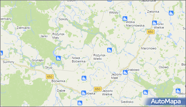 mapa Rożyńsk Wielki gmina Gołdap, Rożyńsk Wielki gmina Gołdap na mapie Targeo