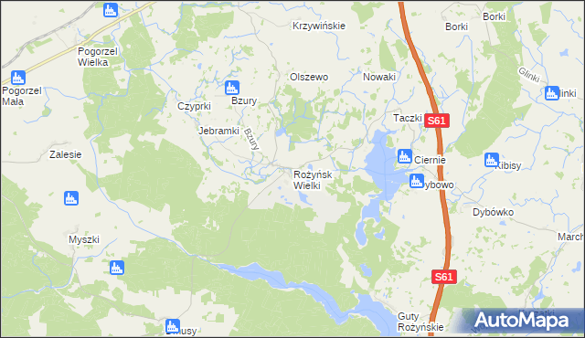 mapa Rożyńsk Wielki gmina Prostki, Rożyńsk Wielki gmina Prostki na mapie Targeo