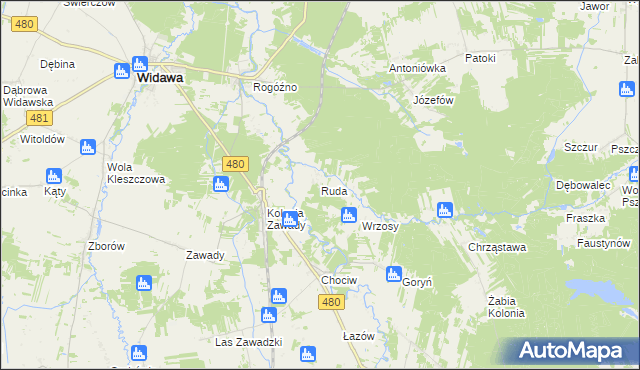mapa Ruda gmina Widawa, Ruda gmina Widawa na mapie Targeo