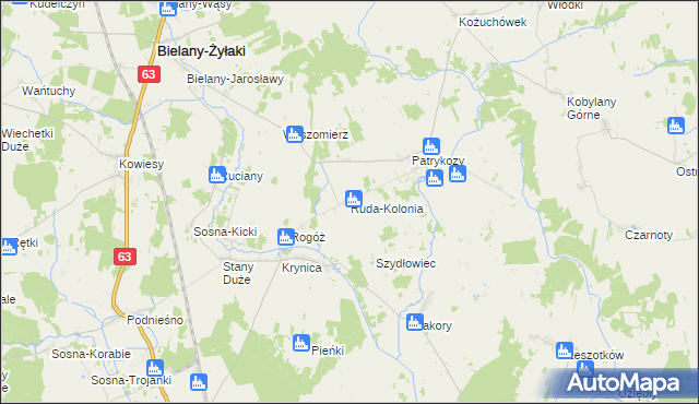 mapa Ruda-Kolonia gmina Bielany, Ruda-Kolonia gmina Bielany na mapie Targeo
