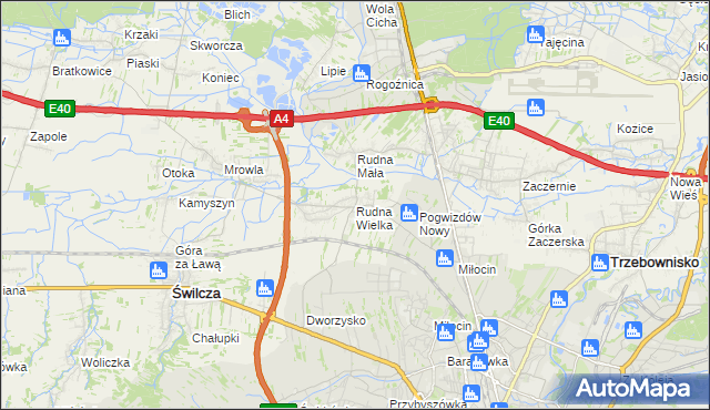 mapa Rudna Wielka gmina Świlcza, Rudna Wielka gmina Świlcza na mapie Targeo