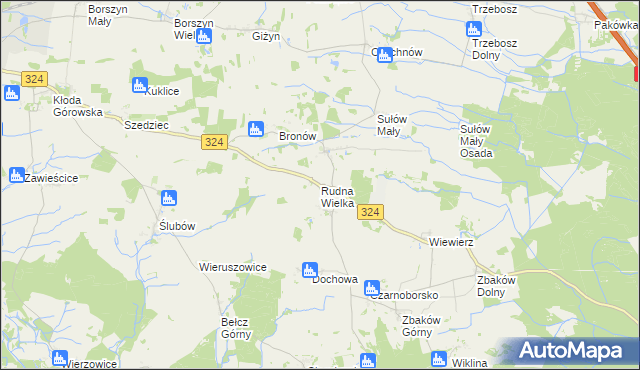 mapa Rudna Wielka gmina Wąsosz, Rudna Wielka gmina Wąsosz na mapie Targeo