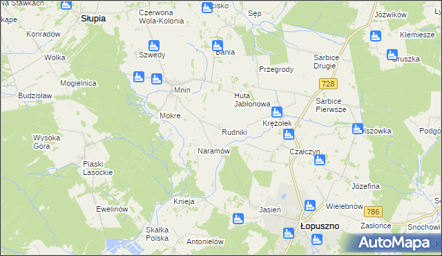 mapa Rudniki gmina Łopuszno, Rudniki gmina Łopuszno na mapie Targeo