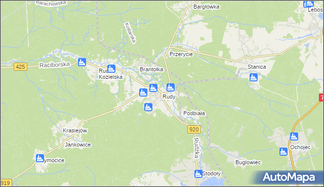mapa Rudy gmina Kuźnia Raciborska, Rudy gmina Kuźnia Raciborska na mapie Targeo