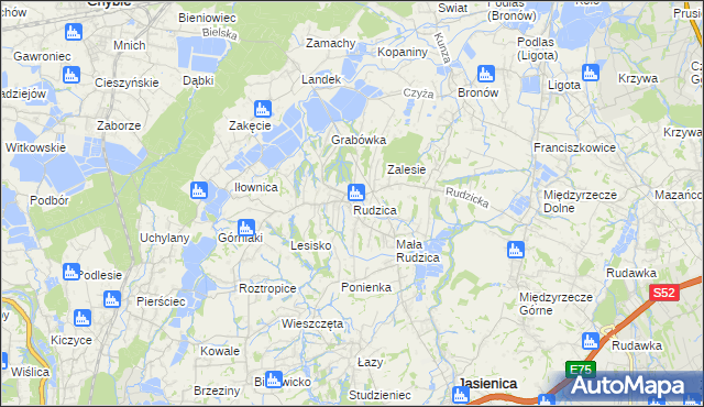 mapa Rudzica gmina Jasienica, Rudzica gmina Jasienica na mapie Targeo