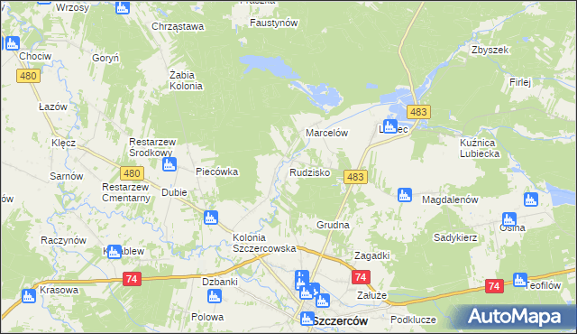 mapa Rudzisko gmina Szczerców, Rudzisko gmina Szczerców na mapie Targeo