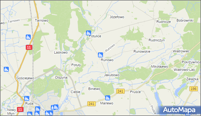 mapa Runowo gmina Wągrowiec, Runowo gmina Wągrowiec na mapie Targeo