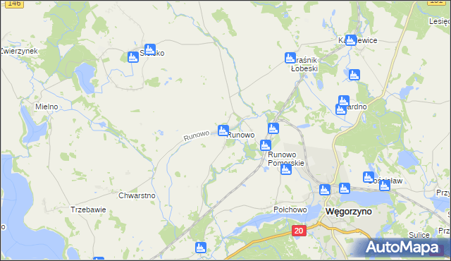 mapa Runowo gmina Węgorzyno, Runowo gmina Węgorzyno na mapie Targeo