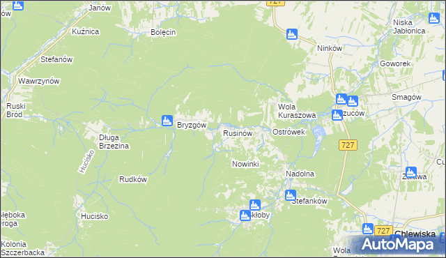 mapa Rusinów gmina Borkowice, Rusinów gmina Borkowice na mapie Targeo