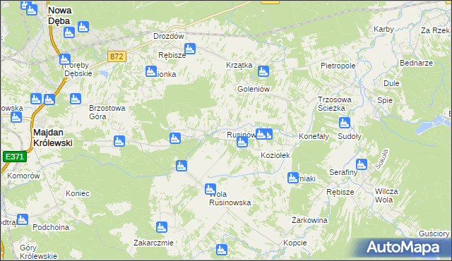 mapa Rusinów gmina Majdan Królewski, Rusinów gmina Majdan Królewski na mapie Targeo