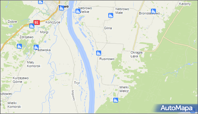 mapa Rusinowo gmina Sadlinki, Rusinowo gmina Sadlinki na mapie Targeo