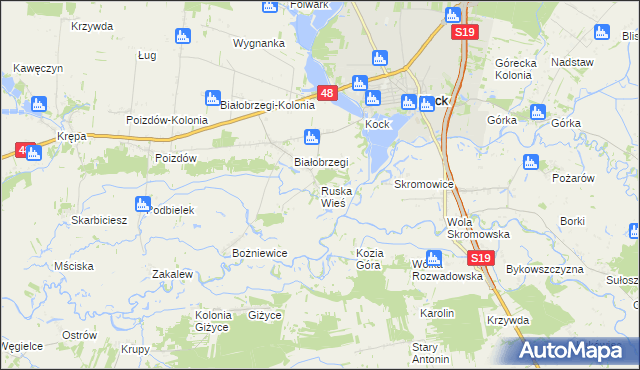 mapa Ruska Wieś gmina Kock, Ruska Wieś gmina Kock na mapie Targeo