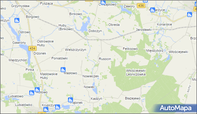 mapa Rusocin gmina Dolsk, Rusocin gmina Dolsk na mapie Targeo