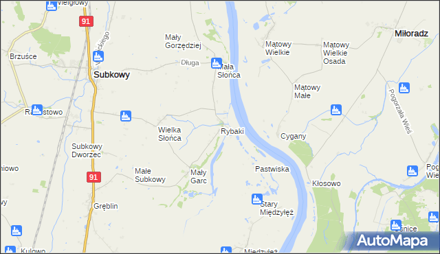 mapa Rybaki gmina Subkowy, Rybaki gmina Subkowy na mapie Targeo