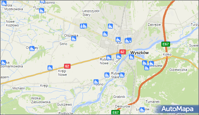 mapa Rybienko Nowe, Rybienko Nowe na mapie Targeo