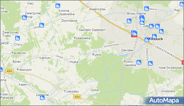 mapa Rybno gmina Kłobuck, Rybno gmina Kłobuck na mapie Targeo
