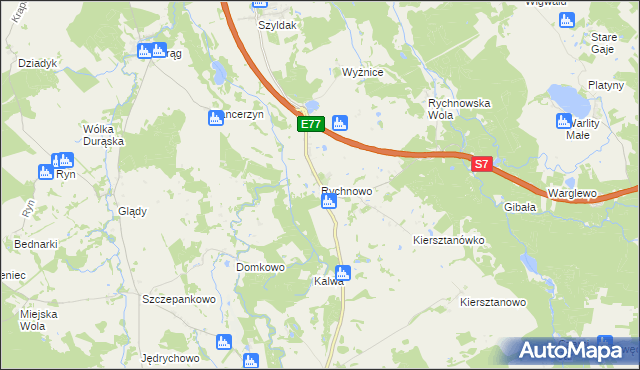 mapa Rychnowo gmina Grunwald, Rychnowo gmina Grunwald na mapie Targeo