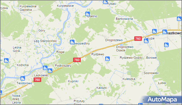 mapa Rydzewo gmina Miastkowo, Rydzewo gmina Miastkowo na mapie Targeo