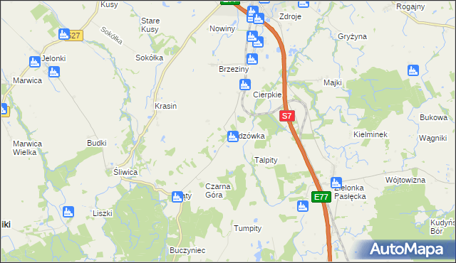 mapa Rydzówka gmina Pasłęk, Rydzówka gmina Pasłęk na mapie Targeo