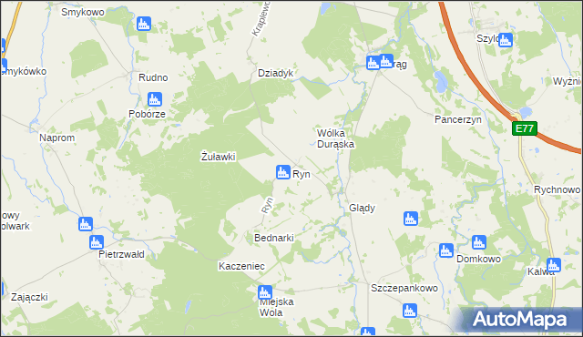 mapa Ryn gmina Ostróda, Ryn gmina Ostróda na mapie Targeo