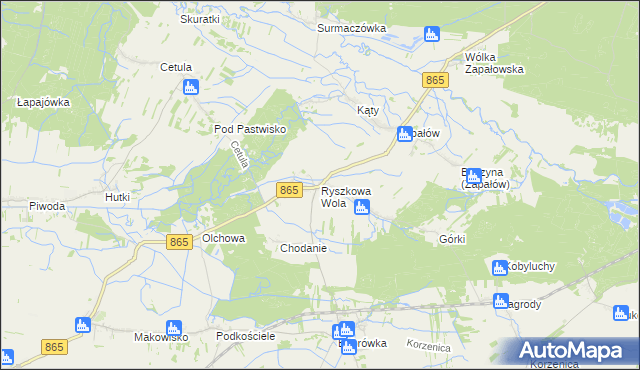 mapa Ryszkowa Wola, Ryszkowa Wola na mapie Targeo
