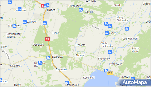 mapa Rzechta gmina Dobra, Rzechta gmina Dobra na mapie Targeo