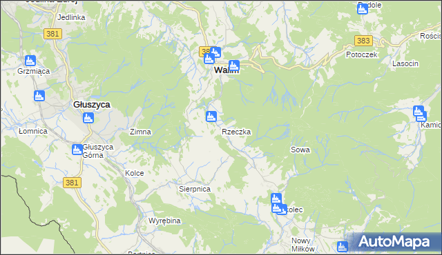 mapa Rzeczka gmina Walim, Rzeczka gmina Walim na mapie Targeo