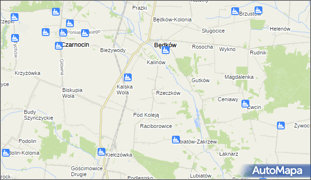 mapa Rzeczków gmina Będków, Rzeczków gmina Będków na mapie Targeo