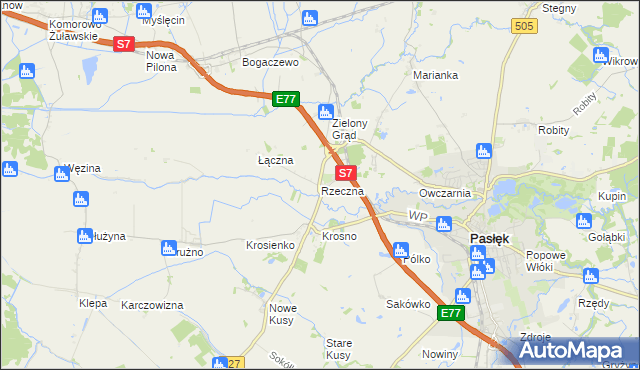 mapa Rzeczna, Rzeczna na mapie Targeo