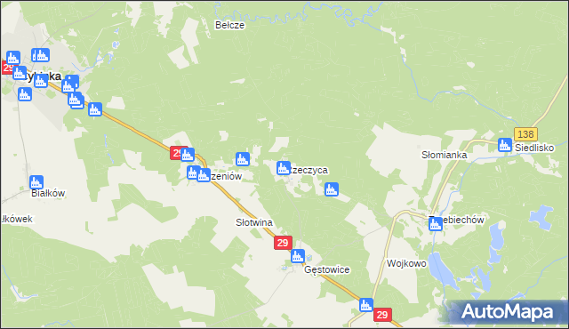 mapa Rzeczyca gmina Maszewo, Rzeczyca gmina Maszewo na mapie Targeo