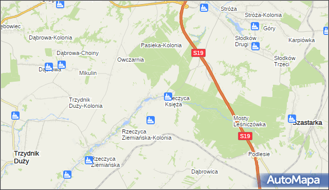 mapa Rzeczyca Księża, Rzeczyca Księża na mapie Targeo