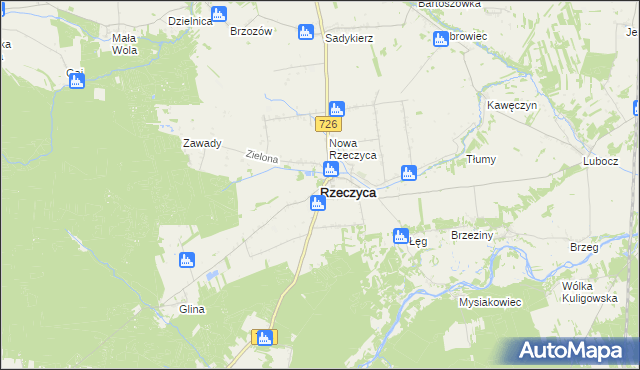 mapa Rzeczyca powiat tomaszowski, Rzeczyca powiat tomaszowski na mapie Targeo