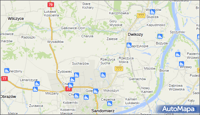 mapa Rzeczyca Sucha, Rzeczyca Sucha na mapie Targeo