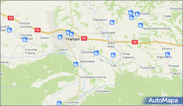 mapa Rzeczyce gmina Frampol, Rzeczyce gmina Frampol na mapie Targeo