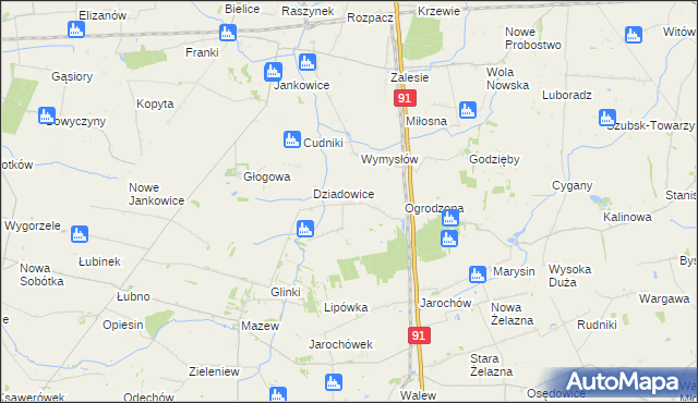 mapa Rzędków gmina Daszyna, Rzędków gmina Daszyna na mapie Targeo