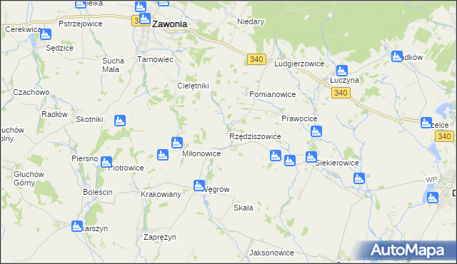 mapa Rzędziszowice, Rzędziszowice na mapie Targeo