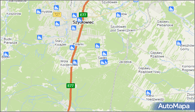 mapa Sadek gmina Szydłowiec, Sadek gmina Szydłowiec na mapie Targeo