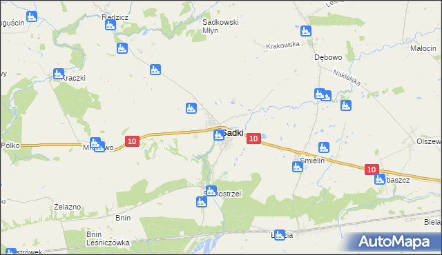 mapa Sadki powiat nakielski, Sadki powiat nakielski na mapie Targeo