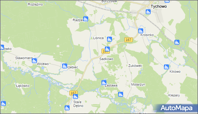 mapa Sadkowo gmina Tychowo, Sadkowo gmina Tychowo na mapie Targeo