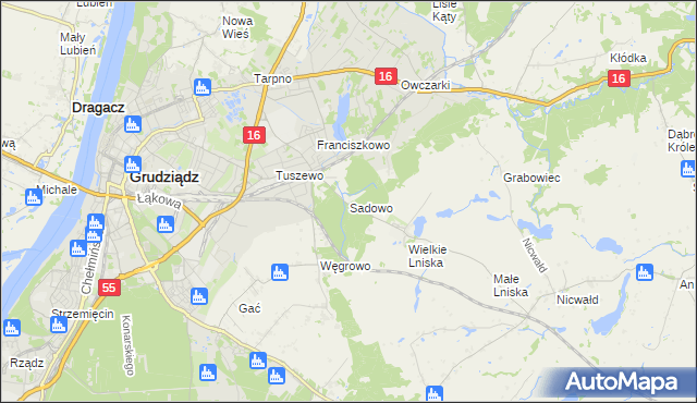 mapa Sadowo gmina Grudziądz, Sadowo gmina Grudziądz na mapie Targeo