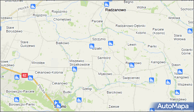 mapa Sambórz gmina Słupno, Sambórz gmina Słupno na mapie Targeo