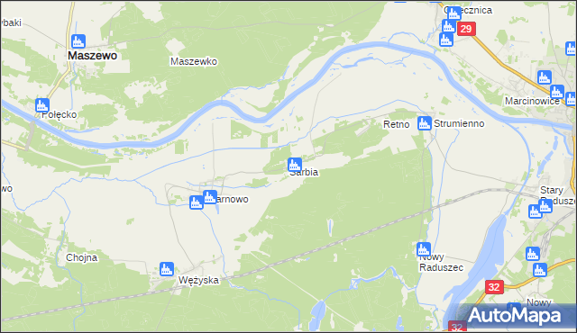 mapa Sarbia gmina Krosno Odrzańskie, Sarbia gmina Krosno Odrzańskie na mapie Targeo