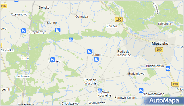 mapa Sarbia gmina Mieścisko, Sarbia gmina Mieścisko na mapie Targeo