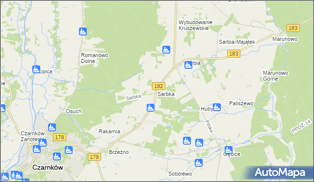 mapa Sarbka gmina Czarnków, Sarbka gmina Czarnków na mapie Targeo