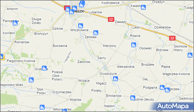 mapa Sarny gmina Błaszki, Sarny gmina Błaszki na mapie Targeo