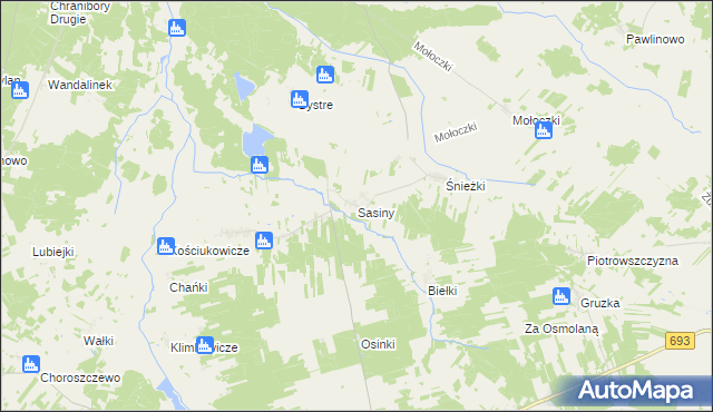 mapa Sasiny gmina Boćki, Sasiny gmina Boćki na mapie Targeo