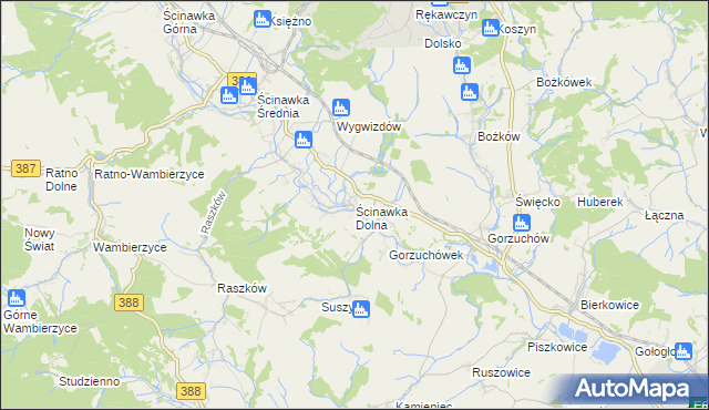 mapa Ścinawka Dolna, Ścinawka Dolna na mapie Targeo